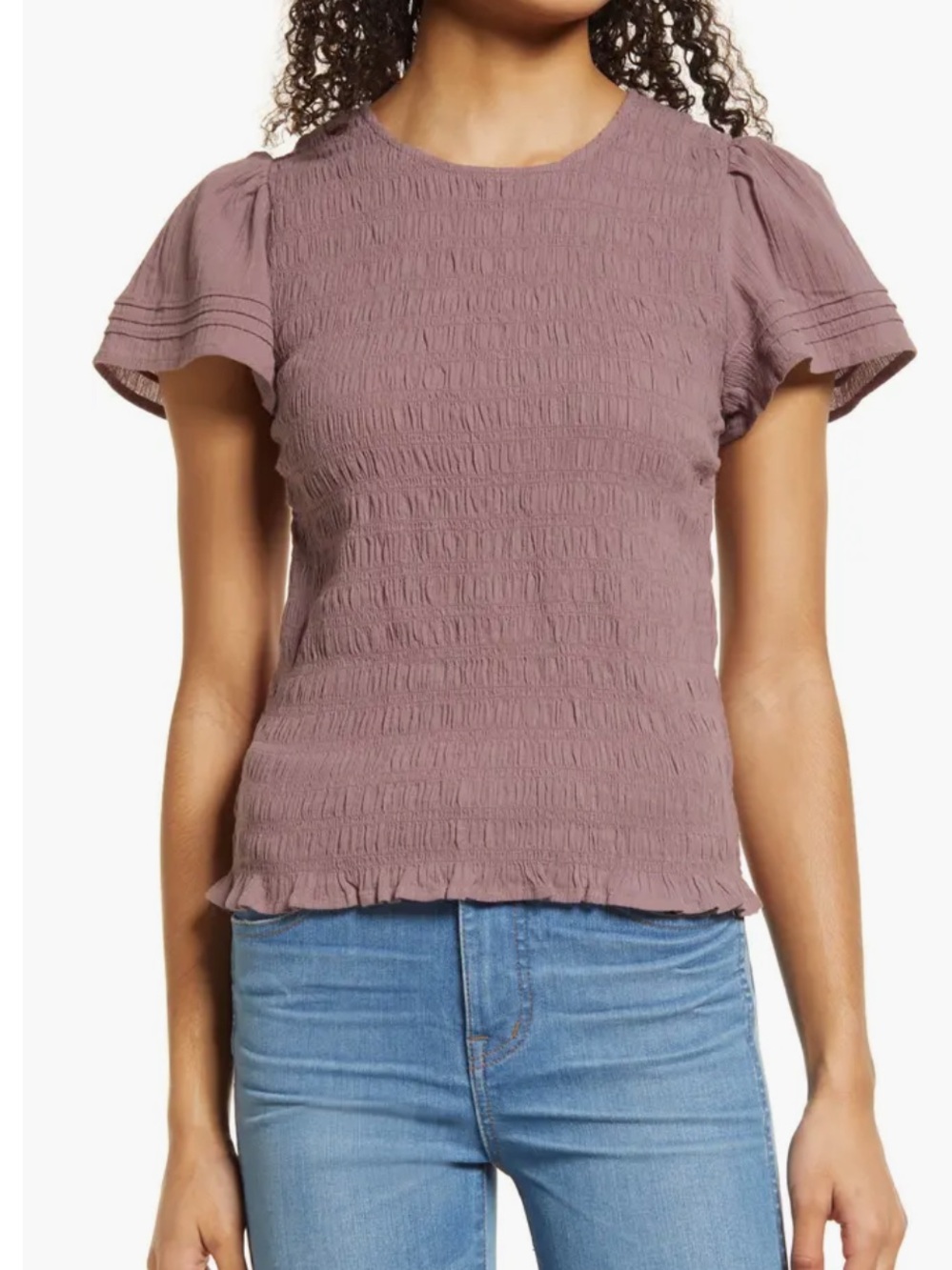 Madewell 100% Cotton Lucie Flutter Sleeve Smocked Bodice Top